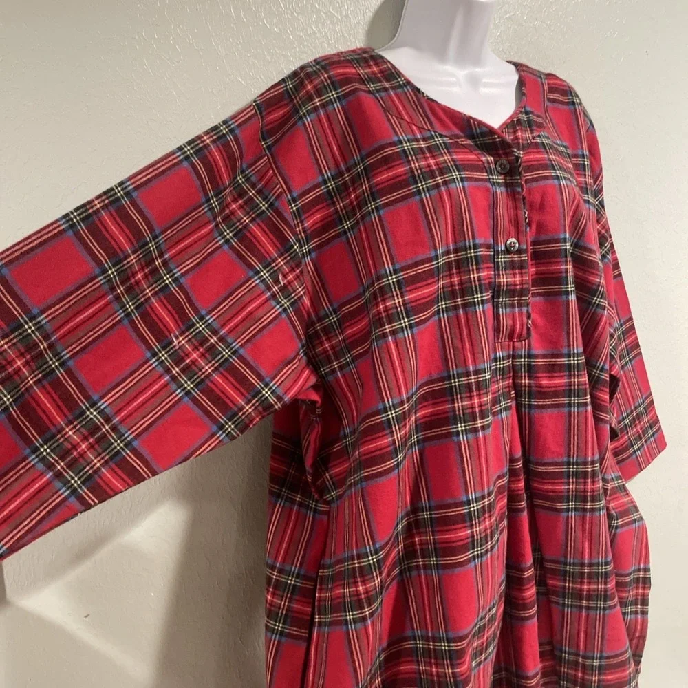 Vermont Country Store 3X Flannel Portuguese Cotton Flannel Red Plaid Night Shirt